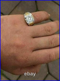 Men's Vintage Engagement Ring 18K Yellow Gold Finish 1.20Ct Round VVS1 Diamond