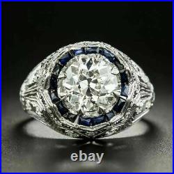 Men's Vintage Engagement Wedding Ring 14K White Gold 1.89 Ct Simulated Diamond