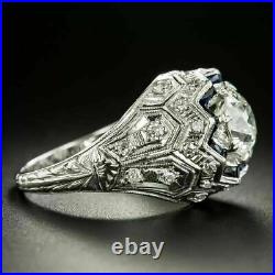 Men's Vintage Engagement Wedding Ring 14K White Gold 1.89 Ct Simulated Diamond
