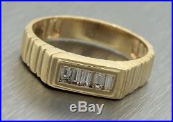Men's Vintage Estate 14K 585 Yellow Gold 0.20ctw Baguette Diamond Row Band Ring
