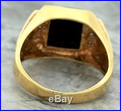 Men's Vintage Estate 14K 585 Yellow Gold Black Onyx Diamond Cocktail Ring