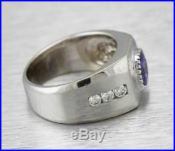 Men's Vintage Estate 14K White Gold 1.99ctw Blue Sapphire Diamond Statement Ring