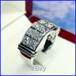 Men's Vintage Estate 14K White Gold Fn Round 1.50Ct Diamond Wedding Band Ring