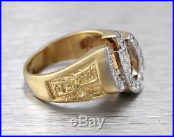Men's Vintage Estate 14K Yellow Gold 0.92ctw Diamond Horse Shoe Lucky Ring