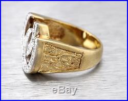 Men's Vintage Estate 14K Yellow Gold 0.92ctw Diamond Horse Shoe Lucky Ring