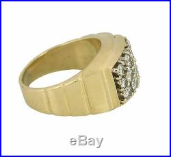 Men's Vintage Estate 14K Yellow Gold 1.21ctw Diamond Grooved Pinky Cocktail Ring