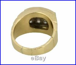 Men's Vintage Estate 14K Yellow Gold 1.21ctw Diamond Grooved Pinky Cocktail Ring