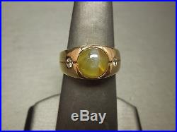 Men's Vintage Estate C1960 Gypsy 14K Gold Golden Cats Eye Chrysoberyl Ring
