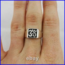 Men's Vintage Gold Finish Square Face OM Beautiful Ring 925 Sterling Silver