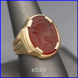 Men's Vintage Hand Carved Intaglio of Soldier Ring in Carnelian and 10k Yellow G