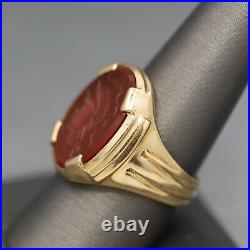 Men's Vintage Hand Carved Intaglio of Soldier Ring in Carnelian and 10k Yellow G