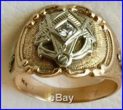 Men's Vintage Masonic Ring, 14 k, Diamond