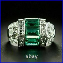 Men's Vintage Ring 14K White Gold Engagement Wedding Ring 3 Ct Simulated Emerald