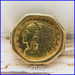 Men's Vintage Ring Dollar Gold Indian Coin Without Stone Band 14k Yellow Gold