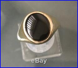Men's/Women's 9ct Gold Vintage Onyx Stone Signet Ring Size R Weight 3.4g Stamped