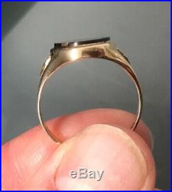 Men's/Women's 9ct Gold Vintage Onyx Stone Signet Ring Size U Weight 3.6g Stamped