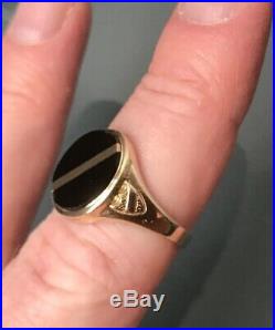 Men's/Women's 9ct Gold Vintage Onyx Stone Signet Ring Size U Weight 3.6g Stamped