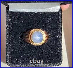 Men's natural blue star sapphire ring 14K gold setting vintage untreated