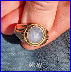 Men's natural blue star sapphire ring 14K gold setting vintage untreated