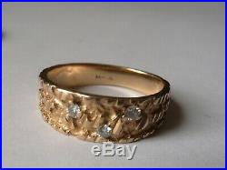 Men's / unisex Vintage Estate 14K Yellow Gold Diamond Nugget Ring Band size 8.5