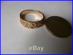 Men's / unisex Vintage Estate 14K Yellow Gold Diamond Nugget Ring Band size 8.5