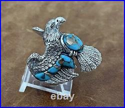 Men's vintage 3D American Eagle Turquoise. 925 Sterling Silver Ring Size 9.75