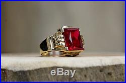 Mens 10 Kt Yellow Gold Vintage Spinel Ring Size 7.5