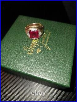 Mens 10k Solid Yellow Gold 2.75ct Lab Ruby Solitaire Vintage Ring Size 9