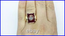Mens 10k Solid Yellow Gold Freemason Masonic Red Stone Vintage Ring