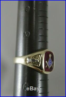 Mens 10k Solid Yellow Gold Ruby Freemason Masonic Vintage Ring Size 11