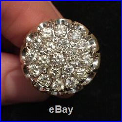 Mens 14K 2 CT Diamond Cluster Ring, Vintage