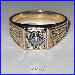 Mens 14k Byard F Brogan Vintage Diamond Solitaire Ring 1/3 Carat Size 12.5