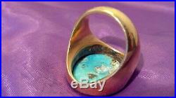 Mens 14k Solid Gold Estate Heavy Ring W Turquoise Rare Vintage 29.8 Grams Ooak