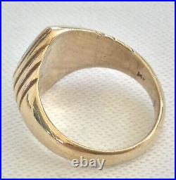 Mens 14k Solid Yellow Gold Opal Inlay Heavy Vintage Pinky Ring Size 7.5