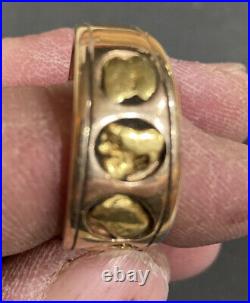 Mens 14k Solid Yellow Real Gold Nugget Band Heavy Vintage Ring Size 11