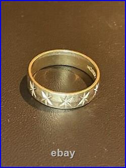 Mens 14k Yellow Gold Band With Star Cut Detail Size 10 5 Grams Vintage