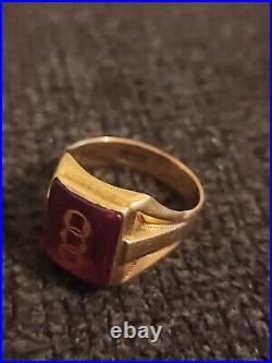 Mens 14k solid gold Emarald Cut Ruby ring (Antique) 250 Year Old