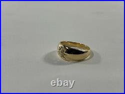 Mens 18k Vintage Gold Ring with Old Mine Cut Diamond Size 7