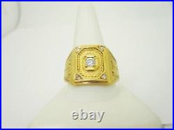 Mens Antique 24k Ring Solid Gold White Sapphire. 43ctw Pure Gold Size 12.5 R1481