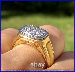Mens Antique Vintage 14k Yellow Gold Plated Mirrored Panther Moissanite Ring 2CT