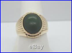 Mens Antique Vintage Oval Cabochon 15 x 13mm Jade Ring 9.2 Gram 10K Gold Size 8