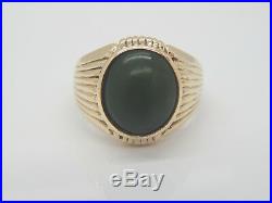 Mens Antique Vintage Oval Cabochon 15 x 13mm Jade Ring 9.2 Gram 10K Gold Size 8