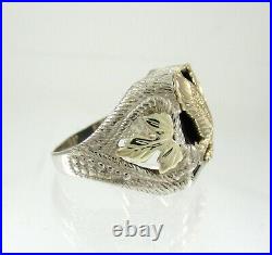 Mens Black Hills Gold on. 925 Sterling Silver Eagle Ring Black Onyx s9 Vintage