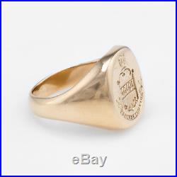 Mens Crest Signet Ring Vintage 14k Yellow Gold Estate Fine Jewelry Heirloom 8.25