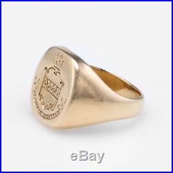 Mens Crest Signet Ring Vintage 14k Yellow Gold Estate Fine Jewelry Heirloom 8.25
