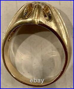 Mens Diamond Ring Solitaire Solid 14k Gold Estate / Vintage / Gypsy
