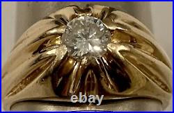 Mens Diamond Ring Solitaire Solid 14k Gold Estate / Vintage / Gypsy