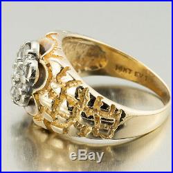 Mens Fine Vintage Estate 1980s 14k Gold Nugget Diamond Cluster Ring 0.70ctw