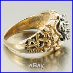 Mens Fine Vintage Estate 1980s 14k Gold Nugget Diamond Cluster Ring 0.70ctw