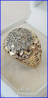 Mens Gents Vintage Diamond Cluster 14K Gold Ring (8.8g) Approx 1 carat diamonds